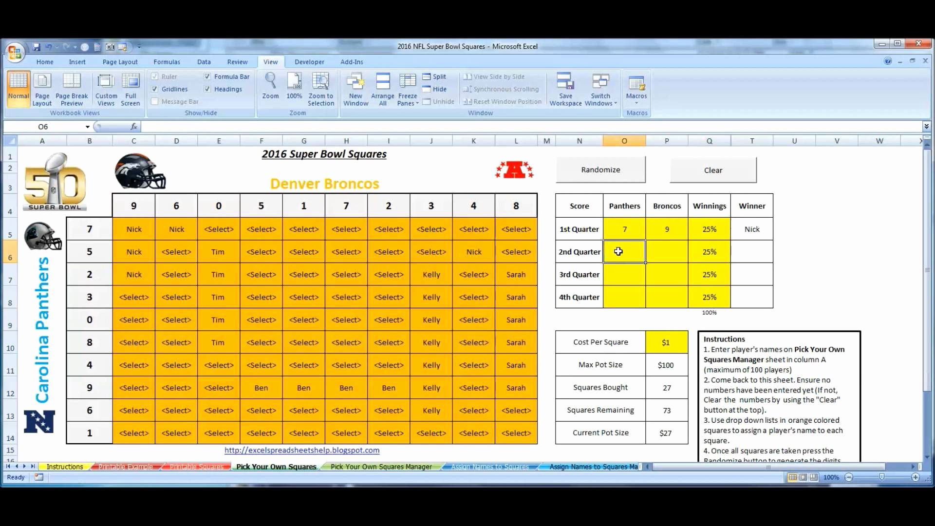 Weekly Football Pool Excel Spreadsheet Lovely Super Bowl Squares 2016 Excel Template for Fice Pools How to Use